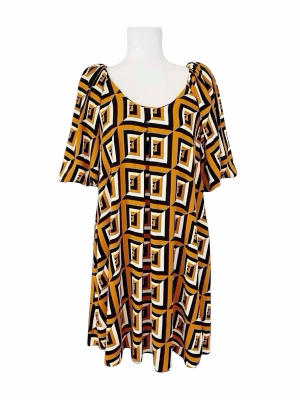 Corey Lynn Calter Meriwether Dress Orange Geometric Shift Flutter Sleeve Size M